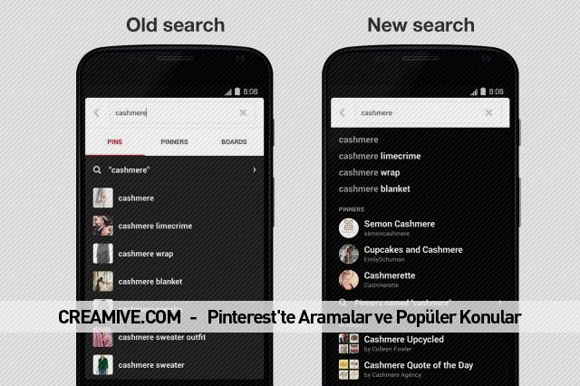 Pinterest`te Aramalar ve Popüler Konular